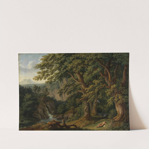 Waldlandschaft mit dem schlafenden, von Tauben behüteten Knaben Horaz by Jakob Philipp Hackert