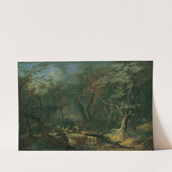 Waldlandschaft mit gestürztem Baum und Jägern by Franz Christoph Janneck