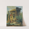 Washerwomen At The Edge Of A River, Beneath A Ruined Circular Temple by Hubert Robert