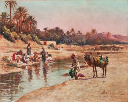 Washerwomen By The River And Water Carrier  — size preview