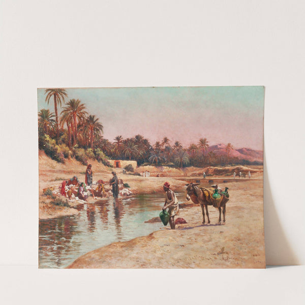 Washerwomen By The River And Water Carrier  by Alexis-Auguste Delahogue