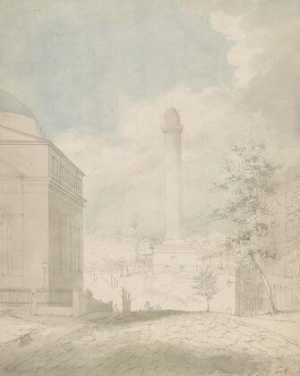 Washington Monument looking north on Washington Place in Baltimore, Maryland