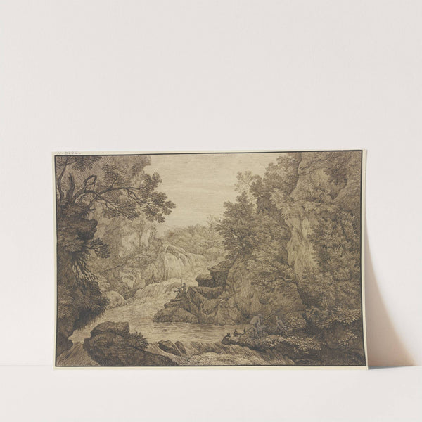 Wasserfall, im Vordergrund drei Angler by Isaac de Moucheron