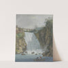 Wasserfall, über den eine Brücke führt, im Vordergrund zwei Fischer in einem Boot (1772) by Carl Ludwig Hackert