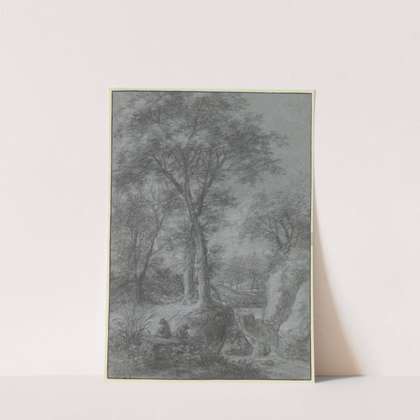 Wasserfall unter Bäumen, links zwei Figuren by Antonie Waterloo
