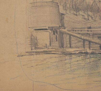 Water or holding tank with downspout ‘in light’ (1840-1860)