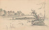 Landschap met boerderij bij een plas