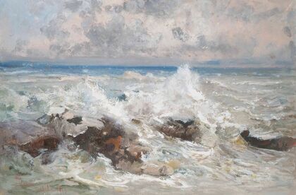 Waves crashing on the rocks at Bordighera