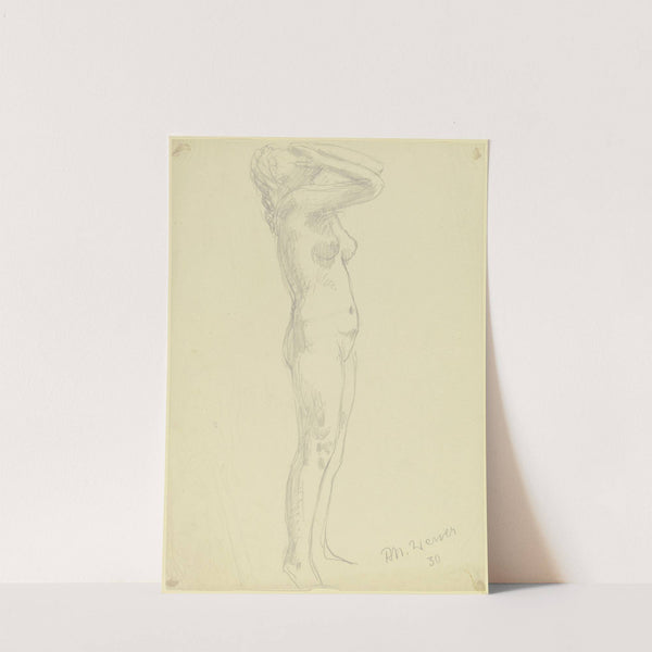 Weiblicher Akt, stehend, die Händ vor das Gesicht geschlagen by Richard Martin Werner