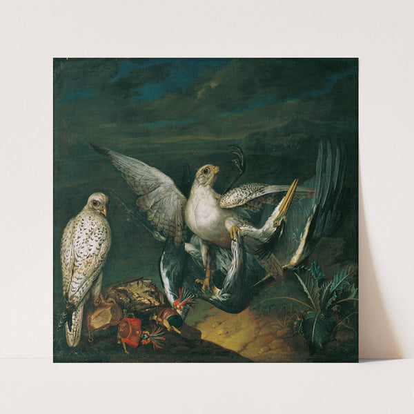 Weiße Jagdfalken Mit Einem Fischreiher (1748) by Philipp Ferdinand de Hamilton