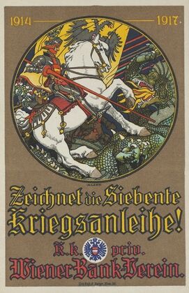 Werbe-Blatt des Wr. Bankvereins für die 8. Kriegsanleihe (der hl. Georg im Kampf mit dem Drachen) (1918)