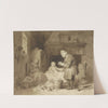 While a woman has fallen asleep, an old man peels potatoes by Ferdinand de Braekeleer