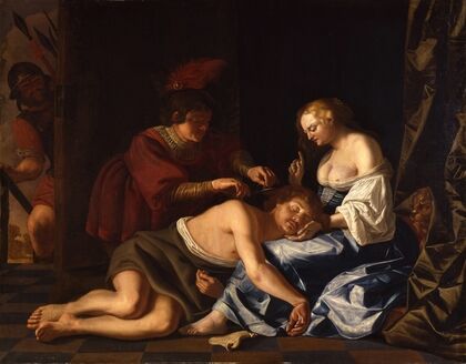 While Samson sleeps in Delilah’s lap, a Filistine cuts off his hair (Judges 16;19) — size preview