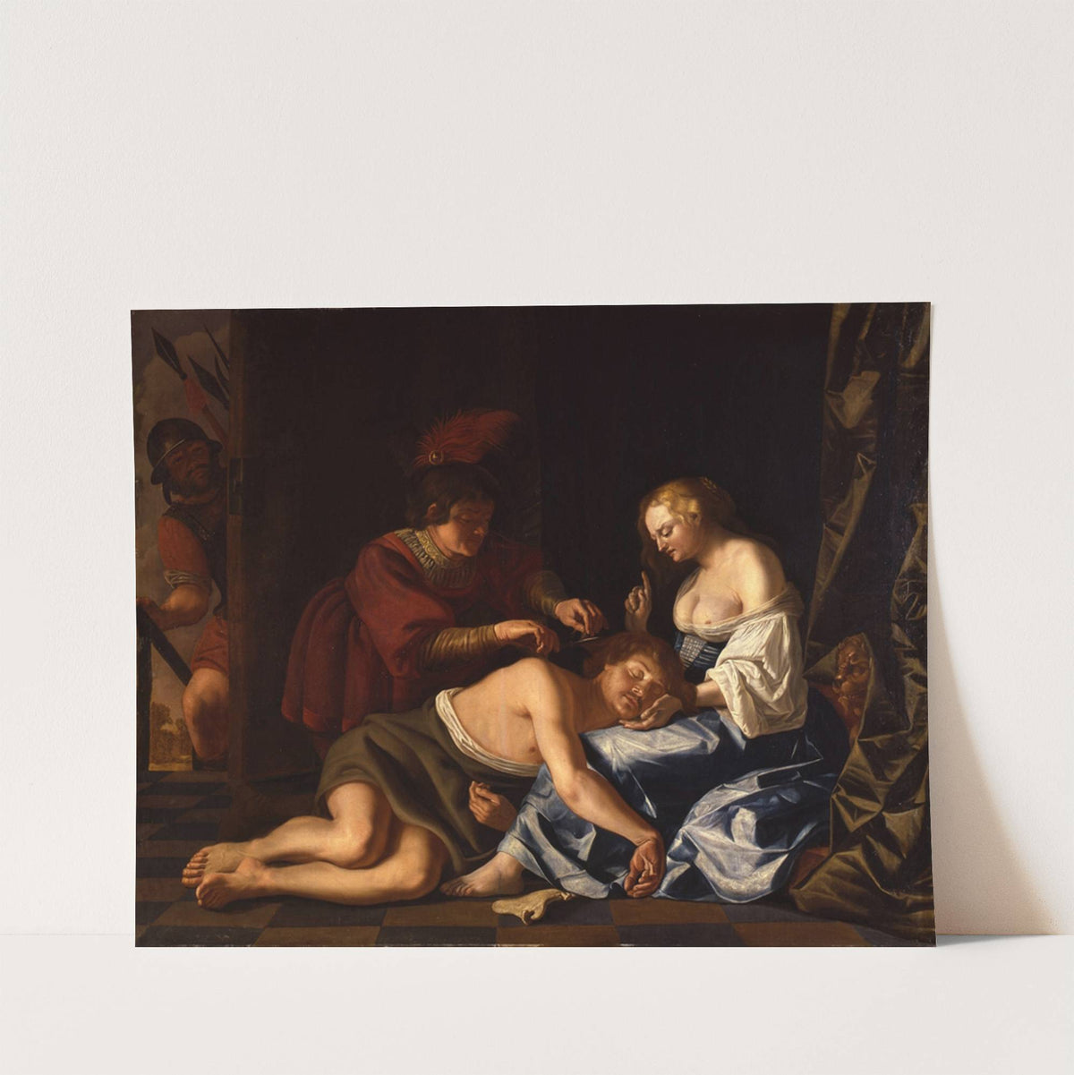While Samson sleeps in Delilah’s lap, a Filistine cuts off his hair (Judges 16;19) by Christiaen van Couwenbergh