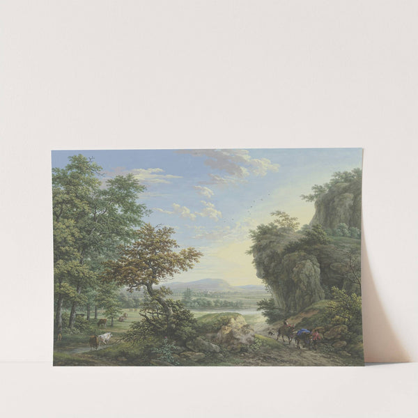 Wiesengrund an Fluß und Wald, rechts hohe Felsen by Karl Franz Kraul