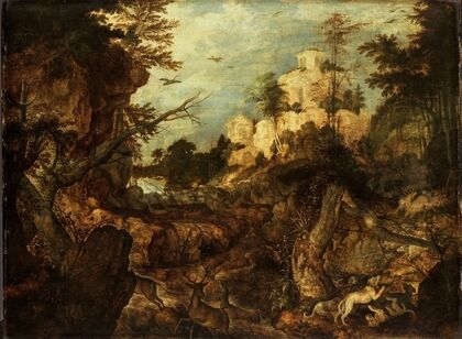 Wild boar hunt in a rocky landscape — size preview