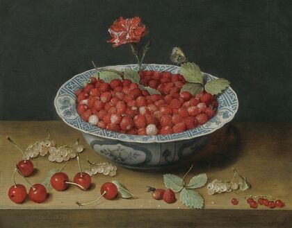 Wild Strawberries and a Carnation in a Wan-Li Bowl