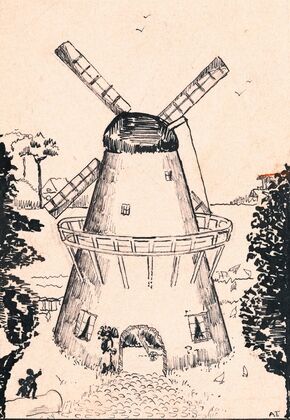 Windmolen in een landschap