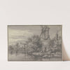 Windmühle an einem Kanal, über welchen eine Zugbrücke führt by Antonie Waterloo