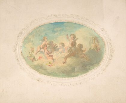 Winged putti at a banquet
