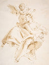 Winged Putto Crowning a Seated Woman Who Looks to the Left