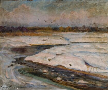Winter landscape with a meandering river