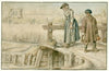 Winter Landscape with a Woman and a Youth on a Small Bridge, Skaters and a Gallows in the Distance