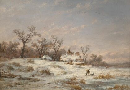 Winter landscape with decorative figures