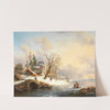 Winter landscape with figures near a mansion by Frederik Marinus Kruseman