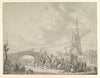 Winter Landscape with Skaters and Sledges on the Ice, a Bridge and a Mill behind