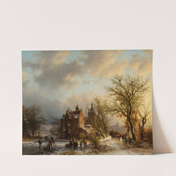 Winter landscape with wood gatherers and skaters (1854) by Barend Cornelis Koekkoek