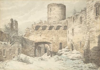 Winter View of the Courtyard of a Medieval Castle in Ruins (1832) — size preview