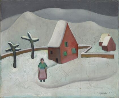 Winterlandschaft mit rotem Haus