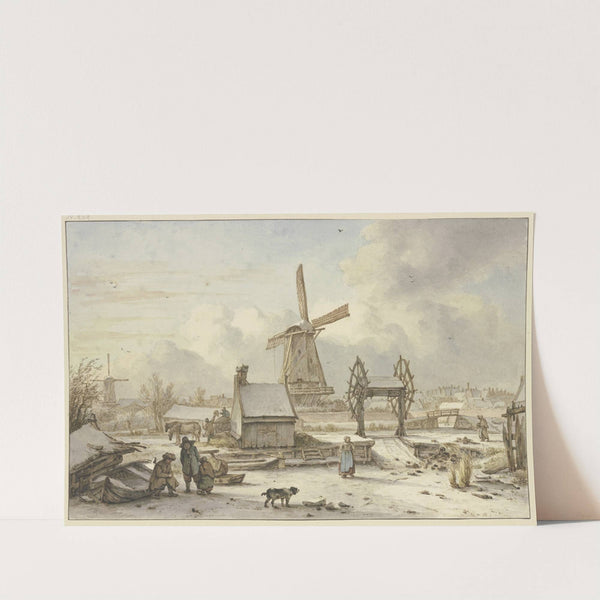 Winterlandschaft mit Schiffhebewerk und Windmühle by Jan Hulswit