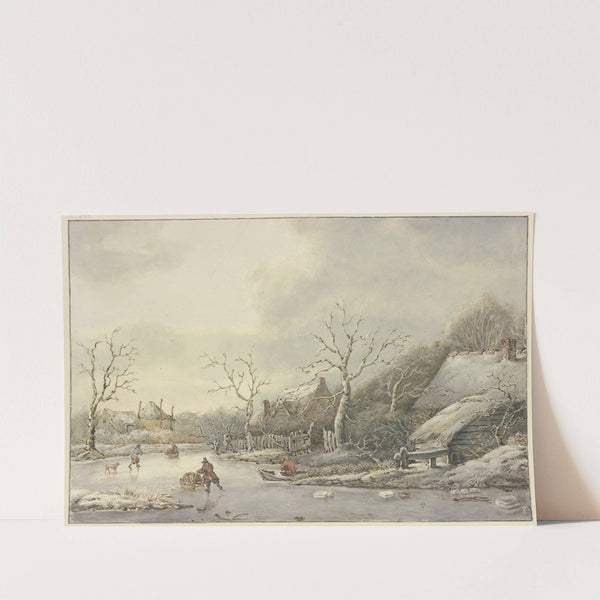 Winterlandschaft mit Schlittschuhläufern auf einem Kanal by Jan Hulswit