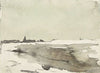 Winterlandschap met kerkje in het verschiet
