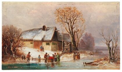 Winterliche Flusslandschaft mit figürlicher Staffage