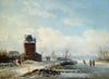 Winterliche Kanallandschaft mit Blick auf eine holländische Stadt