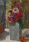 Wit Delftsche vaas met zinnia’s