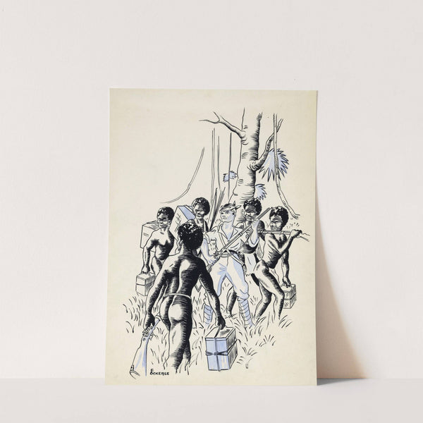 Witte man met vuurwapen tussen de Nieuw-Guineeërs by F. Ockerse