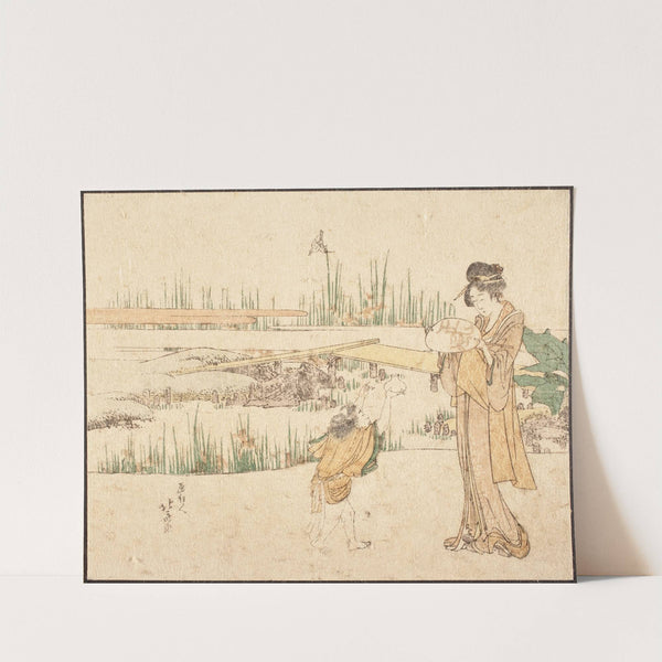 Woman and Child in a Garden; fragment of Goldfish Vendor by Katsushika Hokusai