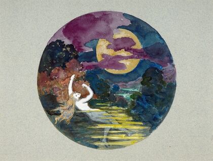 Woman bathing on the evening of a full moon