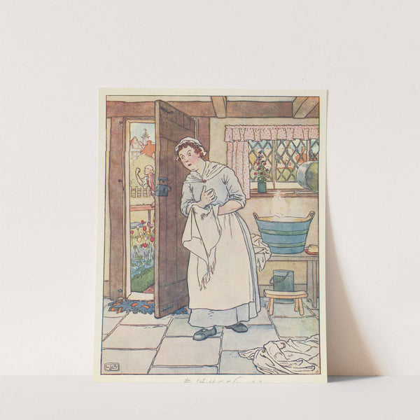 Woman drying her hands. by Leonard Leslie Brooke