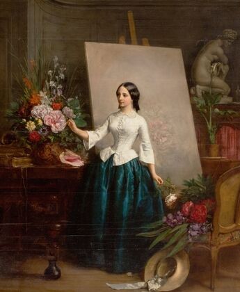 Woman Flower Painter at the Easel ( Suzanne-Estelle Beranger-Apoil) (1856)
