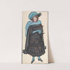 Woman in a black dress and blue boa holding a dog by Sergey Yurievich Sudeikin