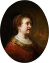 Woman in a Red Dress and Pearls