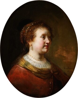 Woman in a Red Dress and Pearls