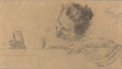 Woman in Bath, Holding a Glass of Wine — size preview