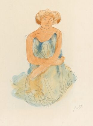 Woman in blue and orange dress (1902)