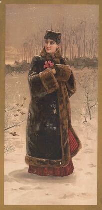 Woman in fur coat with muff (1875)